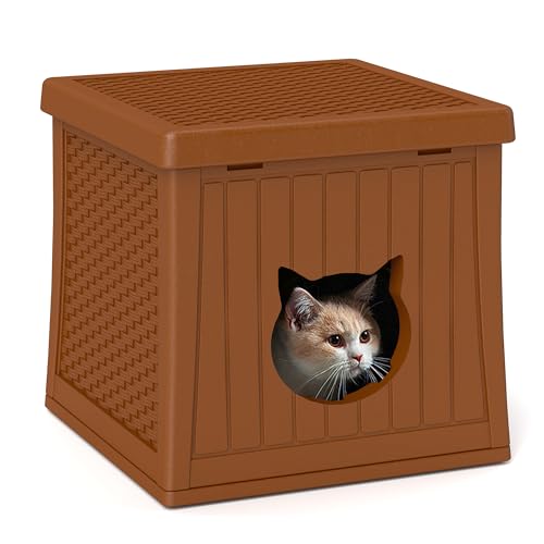 Katzenhaus aus Kunststoff für den Außenbereich und Innenbereich, wetterfestes Katzenhaus für Wildkatzen, einzigartiger Katzenschutz für kleines Haustier, geräumig, einfach zu montieren, Karamell Katzenhaus aus Kunststoff für den Außenbereich und Innenbereich, wetterfestes Katzenhaus für Wildkatzen, einzigartiger Katzenschutz für kleines Haustier, geräumig, einfach zu montieren, Karamell von ZYJOYY