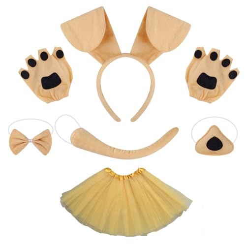 ZYKEJJDDAK Das Set für Kinder besteht aus Ohren, Stirnband, Hundeschwanz, Nase, Fliege, Rock, Halloween, Tier-Outfit von ZYKEJJDDAK