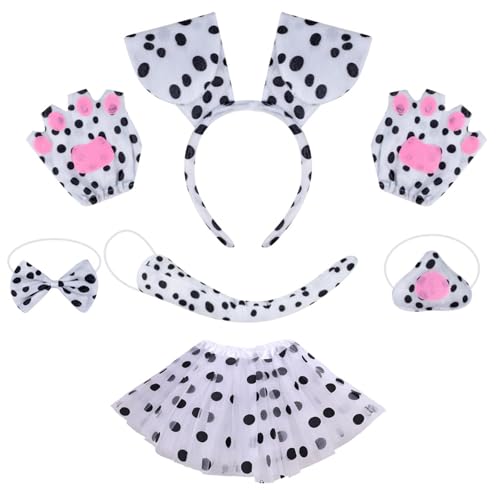 ZYKEJJDDAK Das Set für Kinder besteht aus Ohren, Stirnband, Hundeschwanz, Nase, Fliege, Rock, Halloween, Tier-Outfit von ZYKEJJDDAK