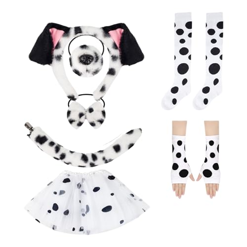 ZYKEJJDDAK Hunde-Rollenspiel-Kostüm-Set mit Stirnband, Schwanz, Fliege, Nasenrock, Halloween-Hunde-Outfit-Zubehör von ZYKEJJDDAK