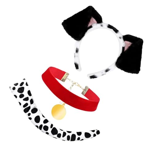 Halloween-Hundekostüm, Zubehör, Stirnband, Schwanz, Hundehalsband, Tier-Kostüm, für Kinder, Erwachsene, Cosplay, Alltag, Haustiermode, 3 Stück von ZYMIADOU