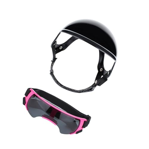 Stoßfester Haustierhelm und Sonnenbrille, Set für Radfahren, Wandern, mit weicher, atmungsaktiver Polsterung, Hundeschutzhelm mit Schutzbrille von ZYMIADOU