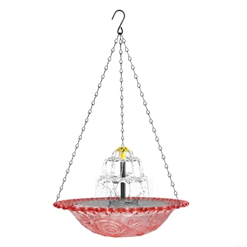 ZYNCUE Solarbetriebener Vogeltränken-Brunnen mit hängendem Design, Garten-Vogelfutterstation für Outdoor-Dekoration, wetterbeständige Metall- und ABS-Konstruktion, zieht Wildtiere mit frischem Wasser von ZYNCUE