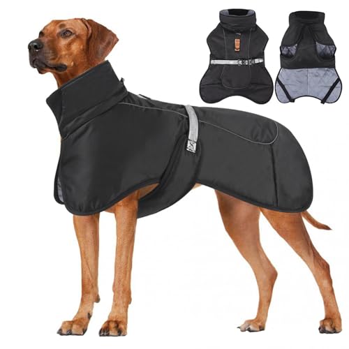 ZYTECO Dicker Warmer Wintermantel Für Hunde Reflektierend Leicht Winddicht Schneeanzug Hoher Kragen Verstellbare Schnalle Hunde-Baumwollmantel,Schwarz,3XL von ZYTECO