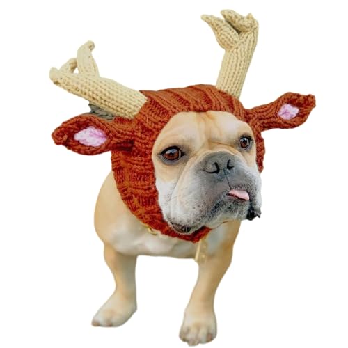 ZYTECO Gestrickte Warme Mütze Für Hunde Weich Bequem Lärmschutz Winddicht Ohrenschützer Für Hunde Party Weihnachten Haustiermütze,Deer,L von ZYTECO
