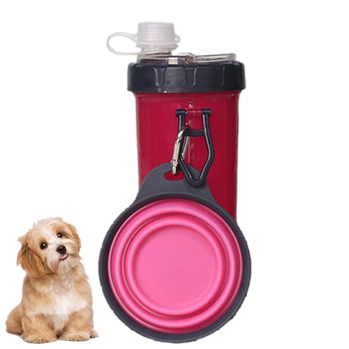 ZYTECO Haustier-Wasserflasche Futterbehälter 2-In-1 Tragbarer Hunde-Reise-Wasserspender Abnehmbares Design Kombinierter Haustier-Wasserbecher,Rot von ZYTECO