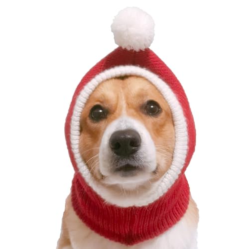 ZYTECO Haustier-Weihnachtsmütze Süß Wärmer Weich Bequem Für Den Winter Gestrickte Ohrenschützer Haustiermütze Party-Dekoration Stirnband,Rot,L von ZYTECO