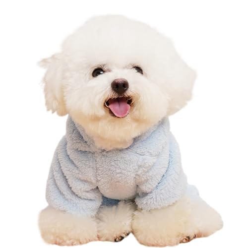 ZYTECO Hunde-Fuzzy-Mäntel Winter-Kapuzenpullover Weicher Doppelseitiger Plüsch-Fleece Warmer Hunde-Bodysuit Für Kleine Hunde,Light Blue,M von ZYTECO