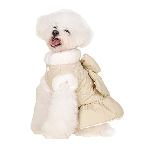 ZYTECO Hunde-Verdickungsmantel Mit Schleife Fleece Warm Niedlich Haustierkleid Hundekleidung Für Kleine Hunde Zweibeinige Weste, Rock,Apricot,M von ZYTECO