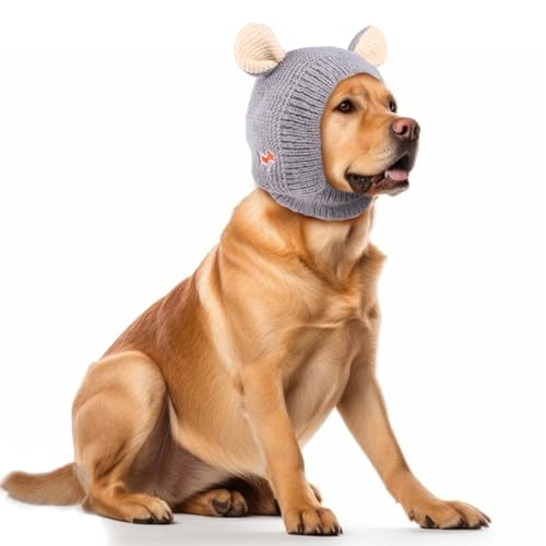 ZYTECO Warme Wintermütze Für Hunde Lärmschutz Leise Ohrenschützer Niedliche Haustiere Stirnband Mütze Mütze Für Mittelgroße Bis Große Hunde,Grau,L von ZYTECO