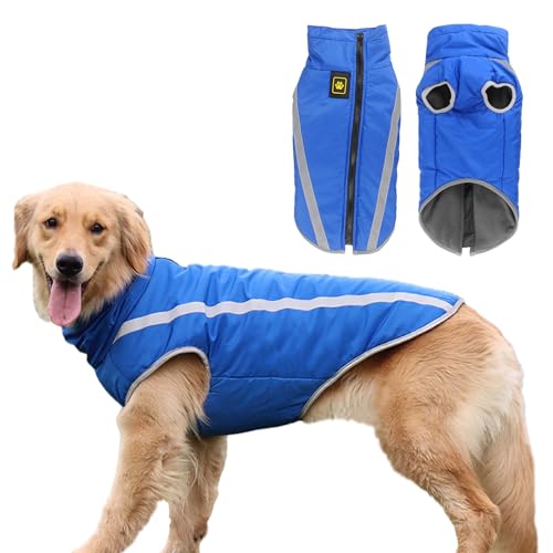 ZYTECO Warmer Hundemantel Reflektierend Wasserdicht Schneeanzug Rollkragenpullover Hundekleidung Mit Fleece Gefütterte Hundejacke Für Kaltes Wetter,Blau,XL von ZYTECO