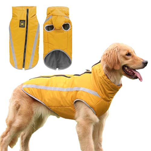 ZYTECO Warmer Hundemantel Reflektierend Wasserdicht Schneeanzug Rollkragenpullover Hundekleidung Mit Fleece Gefütterte Hundejacke Für Kaltes Wetter,Gelb,XXL von ZYTECO