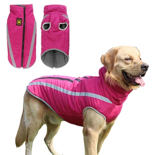 ZYTECO Warmer Hundemantel Reflektierend Wasserdicht Schneeanzug Rollkragenpullover Hundekleidung Mit Fleece Gefütterte Hundejacke Für Kaltes Wetter,Rose red,4XL von ZYTECO