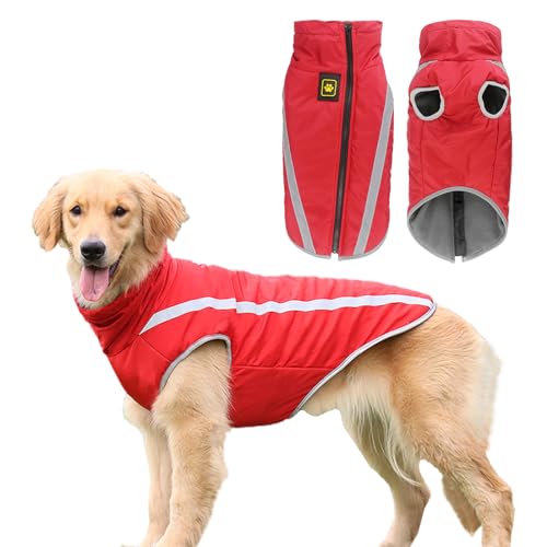 ZYTECO Warmer Hundemantel Reflektierend Wasserdicht Schneeanzug Rollkragenpullover Hundekleidung Mit Fleece Gefütterte Hundejacke Für Kaltes Wetter,Rot,3XL von ZYTECO