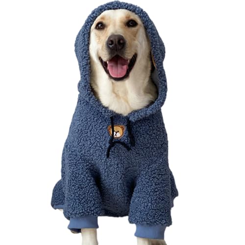 ZYTECO Weicher Gemütlicher Hunde-Kapuzenpullover Warmer Blauer Pullover Winter-Sherpa-Plüsch-Fleecemantel Für Kaltes Wetter Für Mittelgroße Und Große Hunde,Blau,3XL von ZYTECO