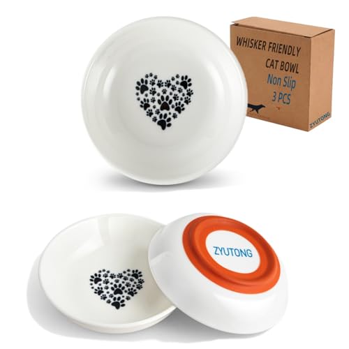 Keramik-Katzennapf, 3er-Set – rutschfeste Gummibasis, breites, flaches Schnurrhaar-freundliches Design, schweres Haustierfutter- und Wassernapf, spülmaschinenfest, bleifreie Glasur Keramik-Katzennapf, 3er-Set – rutschfeste Gummibasis, breites, flaches Schnurrhaar-freundliches Design, schweres Haustierfutter- und Wassernapf, spülmaschinenfest, bleifreie Glasur von ZYUTONG