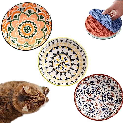 ZYUTONG Katzenfutterschalen aus Keramik, 14 cm, flach, für Nass- und Trockenfutter, ungiftig, lebendige Farben, böhmisches Design, ideal für mehrere Katzen, 3 Stück ZYUTONG Katzenfutterschalen aus Keramik, 14 cm, flach, für Nass- und Trockenfutter, ungiftig, lebendige Farben, böhmisches Design, ideal für mehrere Katzen, 3 Stück von ZYUTONG