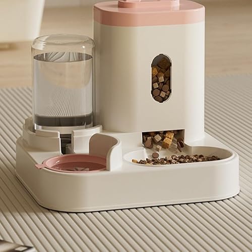 Automatischer Futterspender für Katzen, praktischer, automatischer Futternapf mit Wasserbrunnenspender für große und kleine Hunde, Katzen, Kätzchen (für Rosa) von ZYWUOY