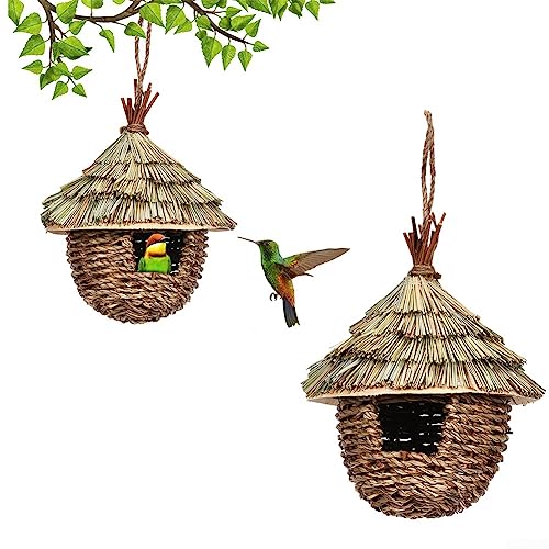 Handgewebtes Vogelhaus, handgewebt, zum Aufhängen, Kolibri-Häuser, Vogelnest zum Aufhängen im Freien, 2 Stück von ZYWUOY