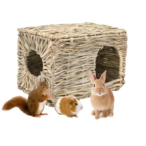 ZYYRSS Grass Bunny House, Faltbare gewebte Tierhütte, Spielversteck, Bett, Heumatte, Kauspielzeug für Kaninchen, Meerschweinchen, Rennmäuse, Hamster und Kleintiere, 30 x 20 x 20 cm von ZYYRSS