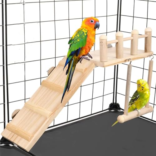 ZYYRSS Papagei Kletterleiter Vogel Holz Spielplatz mit Kletterleiter Ständer Papagei Spielständer Vogelschaukel für Kleine Lovebirds Goldene Hamster Vogelkäfig Kauspielzeug Set von ZYYRSS