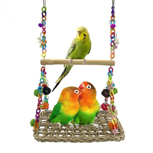 ZYYRSS Vogelschaukel aus Seegras mit Holzsitzstange, perfekt für Lovebirds, Sittiche, Sittiche, Papageien, Wellensittiche, Nymphensittiche, große Papageien von ZYYRSS