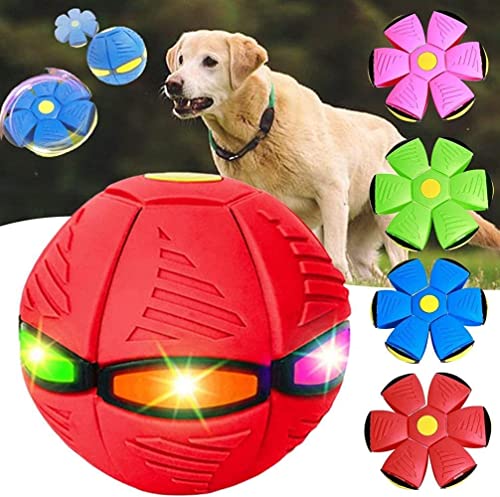 ZZAFDZ Fliegende Untertassenkugel für Haustiere【Explosiver Stil】 Magische Fliegende Untertassenkugel, lichtemittierende Belüftungsstampfkugel für Hunde und Erwachsene Katzen,Three Lights,Red von ZZAFDZ