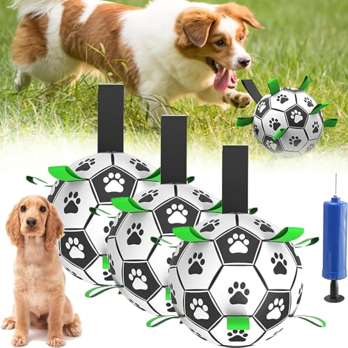 ZZAFDZ Pawkick Fußball für Hunde【Neu】 Hundespielzeug-Fußball, interaktives Hundespielzeug für Tauziehen, interaktives Hundeballspielzeug für kleine und mittelgroße Hunde,3Pcs von ZZAFDZ