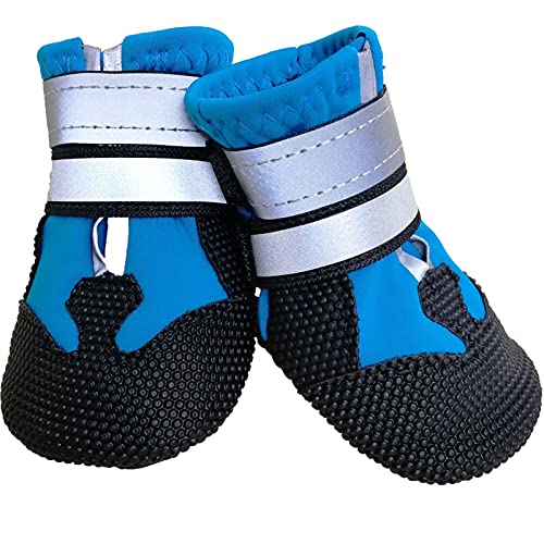 ZZDH Hundeschuhe Pfotenschutz 4 Teile/Satz wasserdichte Hunde Stiefel rutschfeste reflektierende medium große Hunde Schuhe wasserdichte Breathable (Color : Blue, Size : 9+8cm) von ZZDH