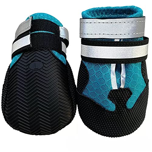 ZZDH Hundeschuhe Pfotenschutz 4 Teile/Satz wasserdichte Hunde Stiefel rutschfeste reflektierende medium große Hunde Schuhe wasserdichte Breathable (Color : Blue1, Size : 8+7cm) von ZZDH