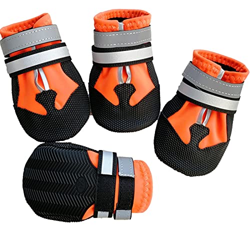 ZZDH Hundeschuhe Pfotenschutz 4 Teile/Satz wasserdichte Hunde Stiefel rutschfeste reflektierende medium große Hunde Schuhe wasserdichte Breathable (Color : Orange, Size : 6+5.5cm) von ZZDH