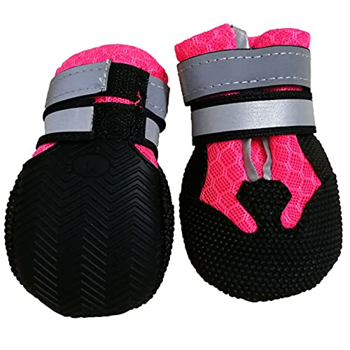 ZZDH Hundeschuhe Pfotenschutz 4 Teile/Satz wasserdichte Hunde Stiefel rutschfeste reflektierende medium große Hunde Schuhe wasserdichte Breathable (Color : Pink, Size : 7+6.5) von ZZDH