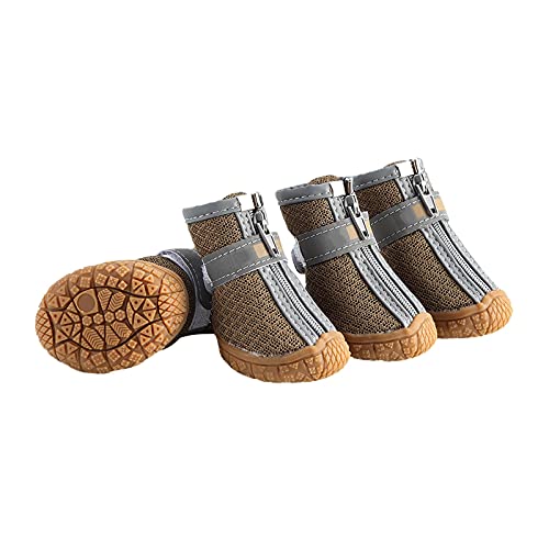 ZZDH Hundeschuhe Pfotenschutz 4 stücke Hundeschuhe Komfortables Mesh und Reißverschluss Design Anti-Rutschen-Haustierschuhe wasserdichte Breathable (Color : Coffee Color, Size : 3) von ZZDH