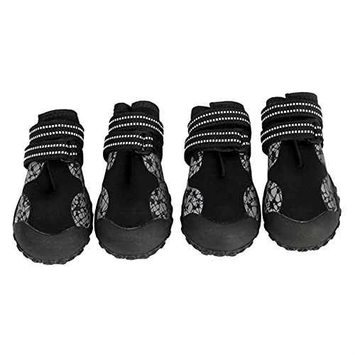 ZZDH Hundeschuhe Pfotenschutz 4pcs / Set Hundeschuh-Anti-Rutsch-Reflective-Hündchen-Boot mit Reflexstreifen Durable wasserdichte Breathable (Color : Black, Size : 4XL) von ZZDH