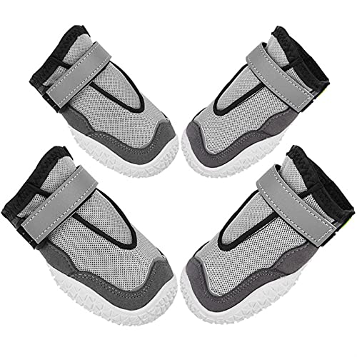 ZZDH Hundeschuhe Pfotenschutz Anti-Rutsch-Hundeschuhe Reflektierende Hundeschuhe Anti-Skid Haustierschuhe für mittelgroße große Hunde wasserdichte Breathable (Color : Grey, Size : 4) von ZZDH