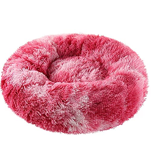 Katzenbett Waschbar Flauschig Farbverlauf Rot Hundebett Donut Gemütliches Haustierbett Waschbar, Soothing Bed Dog(50cm) von ZZDXL