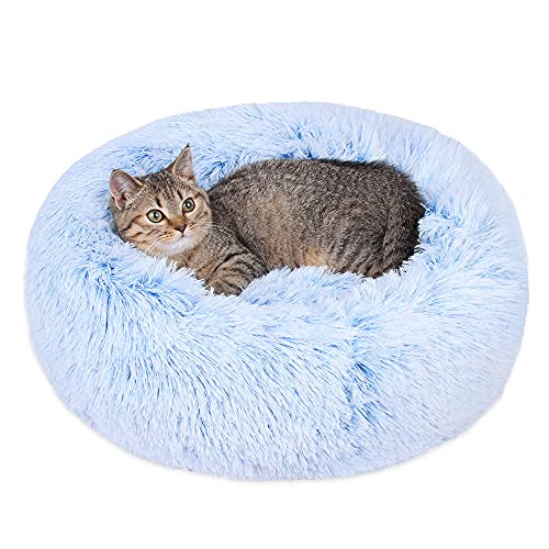 ZZDXL Katzenbett Waschbar Flauschig Hellblau Hundebett Donut Gemütliches Haustierbett Waschbar, Soothing Bed Dog(50cm) von ZZDXL