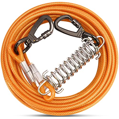 Orange Hunde-Kabel, mit Feder, abschließbar, Haken, robuste Hundeketten für den Außenbereich, Haustierläufer, Kabelleine für Hof, Camping, für Hunde bis zu 227 kg (3 m) von ZZOHAA