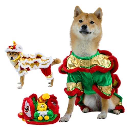 Chinesischer Löwentanz Hundekostüm, Löwentanz Hundekostüm, Hund Löwentanz Kostüm, Chinesischer Drache Kostüm, Hund und Katze Kostüm, Pet Hooded Jacket Kostüm (Rot, Groß) von ZZPXMY