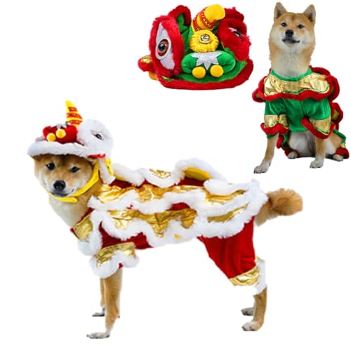 Chinesischer Löwentanz Hundekostüm, Löwentanz Hundekostüm, Hund Löwentanz Kostüm, Chinesischer Drache Kostüm, Hund und Katze Kostüm, Pet Hooded Jacket Kostüm (Weiß, Groß) von ZZPXMY
