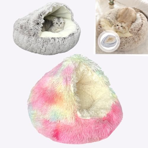 ZZPXMY Haustierbetten für Hunde, Haustierbetten für Katzen, Wintertierplüschbetten, Wintertierbetten, Haustierbetten (50cm, Regenbogen) von ZZPXMY