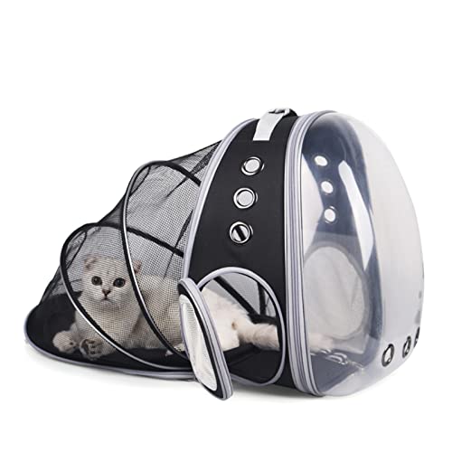 ZZSRJ Tragbare Katze Reisetasche Transparentband Pet Rucksack for Katzen und Hunde (Color : Expended Black, Größe : M) von ZZSRJ