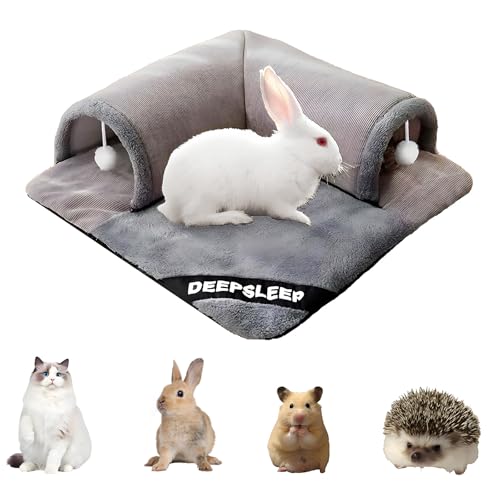 Kaninchentunnelbett, Plüsch, Hasentunnelrohr mit abnehmbarer Matte, Versteckspielzeug für Meerschweinchen, Kaninchen, Hase, Chinchilla, Katze, Grau (Einheitsgröße) von Zabplox