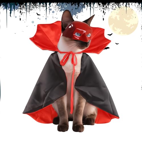 Zahoken Katzen Halloween Kostüm | Halloween Kostüm für Haustiere Indoor - Cape Umhang Outfit Atmungsaktives Design Für Aktivitäten Urlaub Geburtstag Cosplay Party von Zahoken