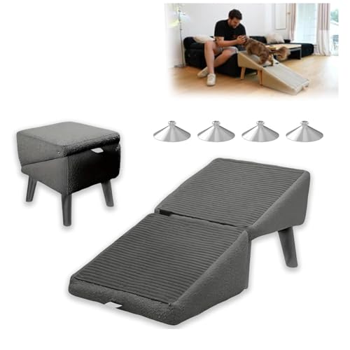 Hundehocker, 2-in-1 Faltbare Tragbarer Dog Stairs, Hunderampe Sofa für Bett, Sofa und Auto,Gray von ZaiZaiSMao