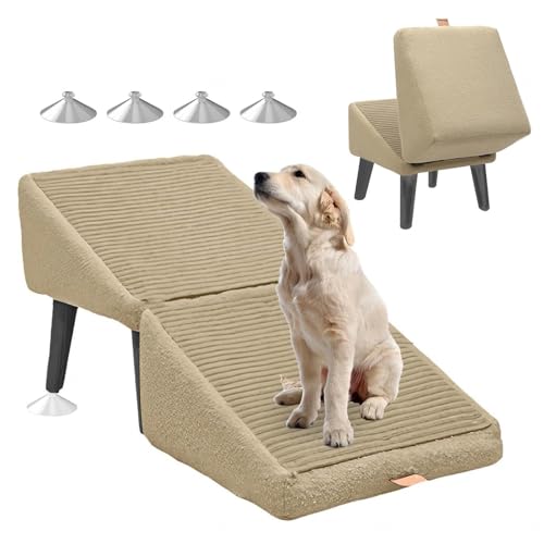 Hundehocker, 2-in-1 Faltbare Tragbarer Hundetreppe, Hunde Treppe für Bett Sofa,beige von ZaiZaiSMao