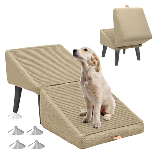 Hunderampe Sofa, 2-in-1 Faltbare Tragbarer Hundetreppe Bett, Hunde Treppe für Sofa Betten,beige von ZaiZaiSMao