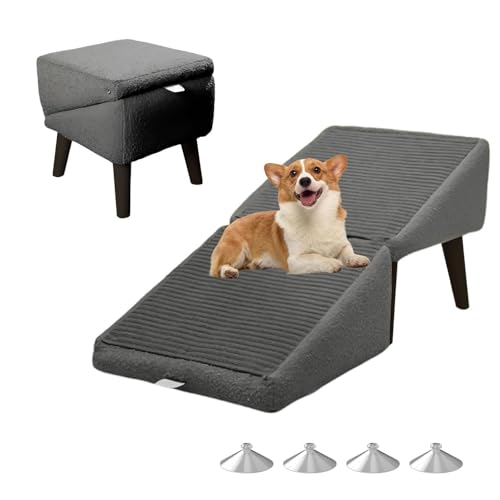 Hundetreppe Bett, 2-in-1 Faltbare Tragbarer Hunderampe Bett, Haustiertreppe für Sofa Betten,Gray von ZaiZaiSMao