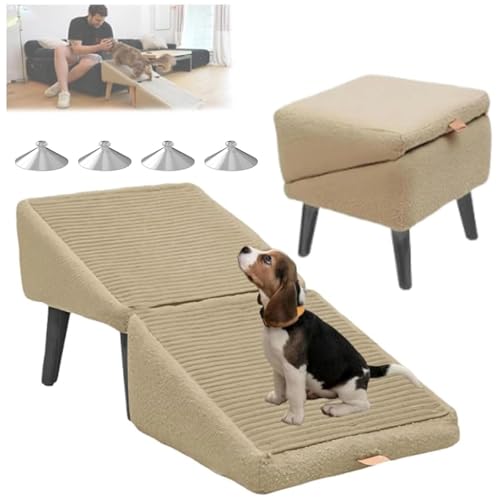 Hundetreppe Bett, 2-in-1 Faltbare Tragbarer Hundetreppe Klappbar, Hunderampe Sofa für Bett, Sofa und Auto,beige von ZaiZaiSMao