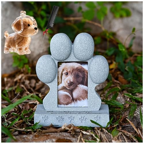 ZaiZaiSMao Gedenkstein Hund mit Schlüsselanhänger, Andenken Katze mit Fotorahmen-Einschub und Tierhaarsammler Gedenkstein Katze für Katze Trauer Geschenk von ZaiZaiSMao